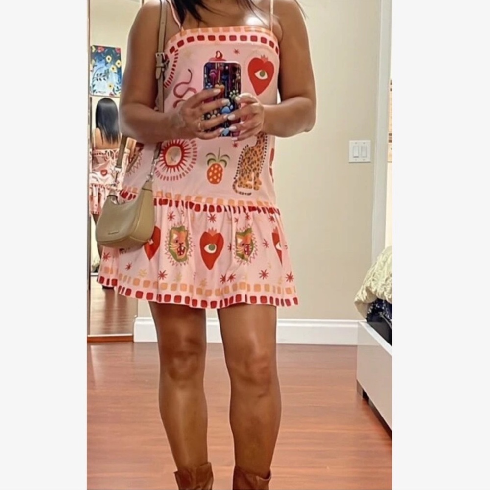 Classic Leopard Tropical Print Ruffle Hem Cami Dress XS S M L XL